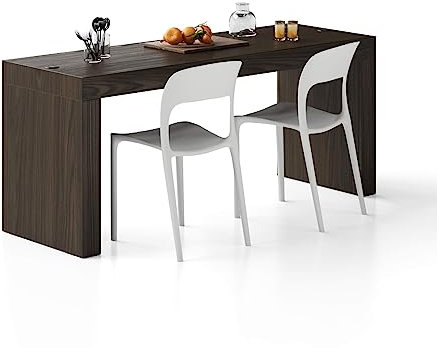 MOBILI FIVER, Mesa de Comedor Evolution 180x60, Nogal Americano con Dos Patas y Cargador inalámbrico, Mesa de Comedor para 6 Personas, Mesa Cocina, Made In Italy
