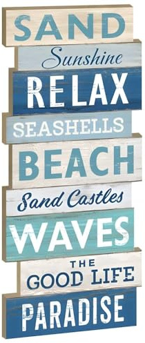 Mucola Plankenschild Wandbild Wanddeko maritim 100x40 cm Holz Blau | Shabby Chic in Weiß und Grün, handgefertigt, für Strandhaus- und Boho-Einrichtung, einfache Anbringung, Geschenkidee
