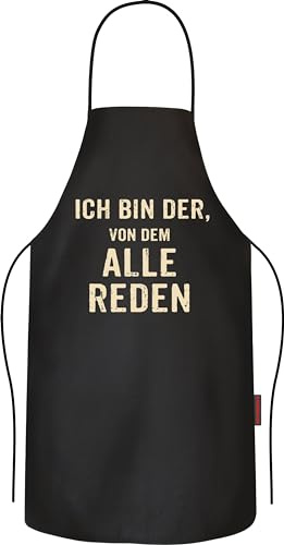 RAHMENLOS Partyschürze für Männer: Ich bin der, von dem alle reden - Grillschürze Kochschürze Küchenschürze Baumwolle schwarz