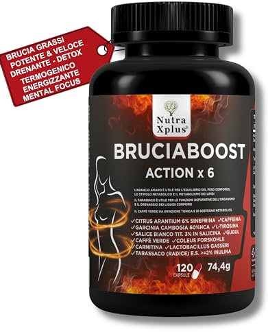 Nutra Xplus Brucia Grassi Potenti Veloci 120caps | Termogenico Brucia Grassi Addominali | Drenante Forte Dimagrente | integratori per dimagrire per Uomo Donna Detox Garcinia Cambogia Carnitina Caffè