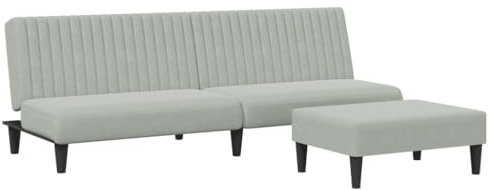 vidaXL Sofagarnitur 2-TLG., Schlafsofa mit Fußhocker, Klappbett Klappsofa mit Schlaffunktion, Bettsofa Sofabett Sofa Couch, Hellgrau Samt