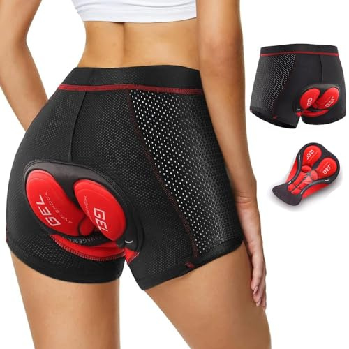SMTSEC Intimo da Ciclismo Donna Uomo MTB Pantaloncini Corti Imbottiti Gel 5D Antiurto Traspiranti Rosso S