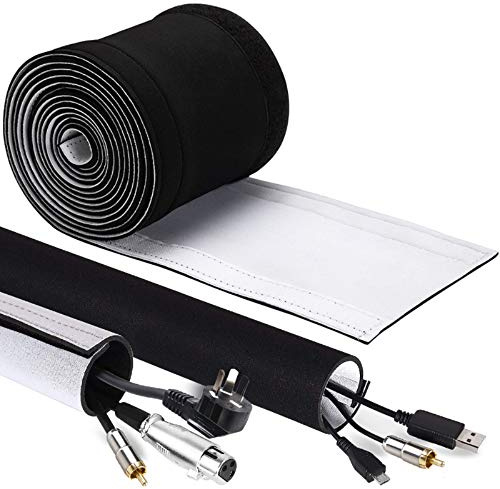 GeeRic Kabelschlauch Neopren Kabelkanal mit einstellbarem Durchmesser für Kabelmanagement, Neopren Flexibler und wiederverwendbarer mit Klettverschluss Schwarz/Weiß… (2M)