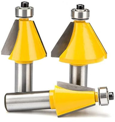 3 Stück 1/2-Zoll-Schaft-Fasenfräser-Bits, Fasen- und Fasenkantenformungsfräser-Set, Winkel-Bit-Set, handgeführtes Oberfräsen-Fasenschneider-Werkzeug, 15/22,5/30-Grad-Gehrungsfräser