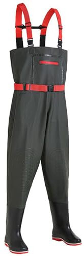Wansiman Pesca Waders con Stivali,Petto Trampolieri con Tasca,Pantaloni da Pesca con Bretelle,Uomo e Donna,Unisex,Impermeabile,Traspirante,per Pesca Sportiva,Caccia,Pescatore,Giardinaggio