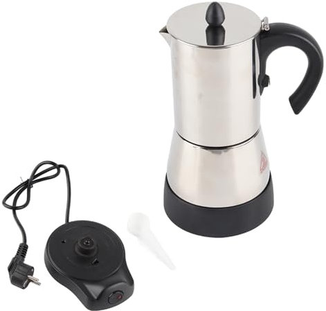 Cafetera italiana, 400W / 480W Cafetera Eléctrica de Acero Inoxidable, 200/300ml, Cafetera Moka Eléctrica con Rotación de 360°, para Café Espresso, Fácil de Usar y Limpiar (300ml)