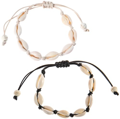 ZKGYUS 2 Stück Muschelkette Muschel Armband Fußkette Natürliche Kaurimuschel für Damen Mädchen Schwarz Weiß Blau