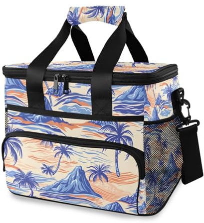 Grand sac isotherme avec motif palmiers et montagnes - 15 l - 24 canettes - Étanche - Pour homme et femme