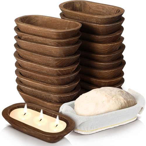 Nuogo 20 Pcs Wooden Dough Bowls Bulk 8.6 Inch Rustic Vintage Hand Carved Wood Dough Bowls Dining for DIY Home Crafts Making Farmhouse Fruits Supplies