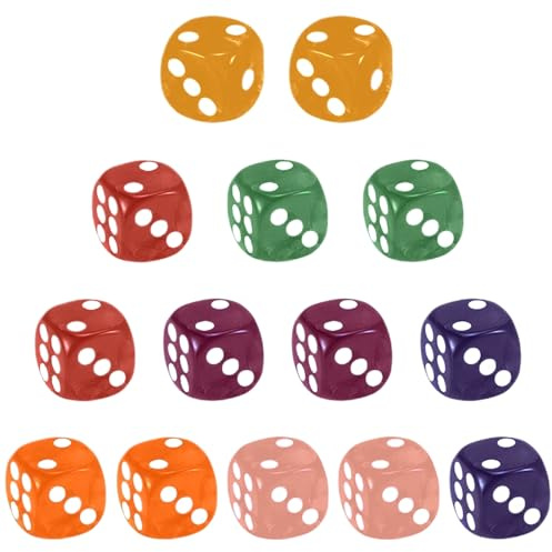 14 Pièces dés 15.8mm, Jeu de dés, 7 Couleurs Translucides de coin arrondis pour jouer de société