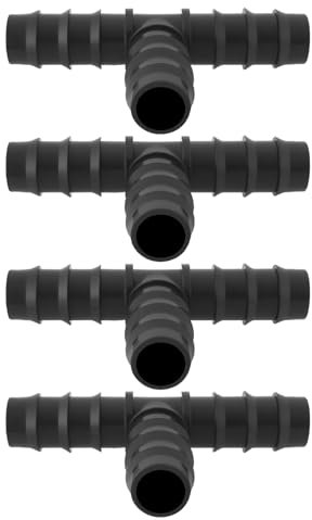 Briny River 4pcs Tee Hose Joiner Pipe Hose Pipe T-Shaped Plastic Pipe Drip Irrigation Pipe Fitting Garden Barbed Connector for 20mm Drip System Black