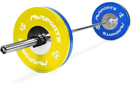 OLYMPIA SET PROFESSIONELL STUDIO – Olympia hantelstång med stängning och viktskivor valbara – Olympia hantelskivor (Olympiastång inkl. lås + 70 kg)