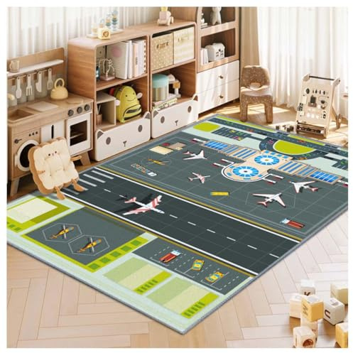 Kids Rug,Children's Room Rug, Fun Airport Kids Play Mat,Aerodrome Traffic System Playmat Carpet, Rail City Living Carpet, Washable Non-Slip Children's Mat (Airport, 39x59in)