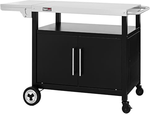 Royal Gourmet Carrello per Barbecue con Tavolo Laterale Pieghevole, con Manico per Asciugamani, mobiletto, Trolley con Piano in Acciaio Inox, Carrello da Portata con Ruote