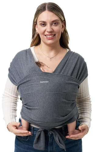 Momcozy Fascia per neonati – Anello facile da indossare – Fascia per il trasporto traspirante per mani libere – Marsupio regolabile da 3,6 kg a 15 kg (nero-grigio)