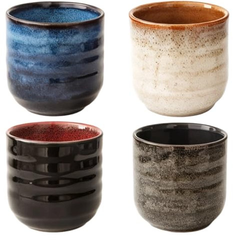 yeeplant Juego de 4 tazas de té japonesas de cerámica con acabado esmaltado, resistentes al calor y diseño elegante