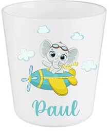 Gobelet enfant personnalisé éléphant avion – 260 ml – Incassable – Prénom au choix – Spécial rentrée scolaire crèche ou maternelle – Bébé Panda