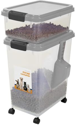Home Beauty Airtight Pet Food Storage Container, Flip Top Locking System, Plastic Food Dispenser Bin for Dogs, Cats and Birds (Grey, 50 L)