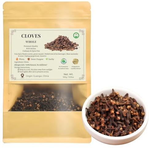 Clous De Girofle Entiers De Qualité Supérieure 100 G - Riche En Arôme - Sans Conservateurs Ni Additifs - Sans OGM - Convient Pour La Cuisine, Le Thé (100g/sachet)