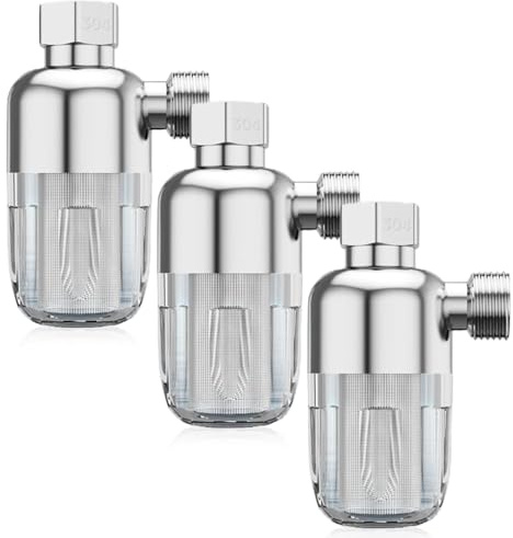 3 filtri dell'acqua per doccia, prefiltro per sistema idrico, 1/2 pollici, filtro anticalcare in acciaio inox da 40 μm, filtra efficacemente le impurità per toilette/lavatrice/rubinetto