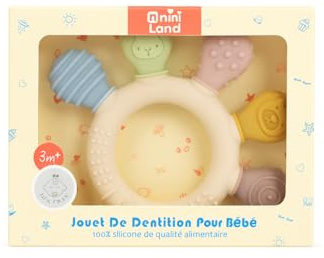 Anneau de Dentition Bébé NiniLand® | Jouet Dentaire en Silicone de Qualité Médicale, Sans BPA, Stérilisable, Soulage Gencives Douloureuses | Facile à Saisir et à Nettoyer, Dès 3 Mois