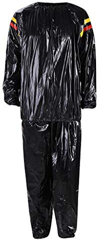 Joggingsportdräkt för män träningsoveraller komplett set PVC fitness sport röd gul svettning bastu bantning kostym för promenader löpning vandring, Svart, XL