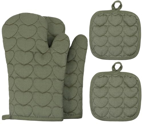 4 Stück Topflappen und Ofenhandschuhe,Topfhandschuhe,Backhandschuhe,Hitzebeständig bis 250°C,Küchenhandschuhe,Backofenhandschuhe,für Kochen,Backen,Grillen(grün)