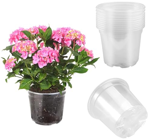 HIKPACKER 10 Pieces Clear Plastic Plant Nursery Pots with Drainage Holes | Transparent Flower Pots for Garden, Clear Orchid Pots with Repotting Mat and Balcony,and Houseplants,Plant Labels