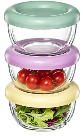 Petits Récipients en Verre avec Couvercle, Lot de 3 Boîtes de Conservation en Verre 320ml, Boîte Alimentaire en Verre Hermétiques avec Couvercles, pour Salades