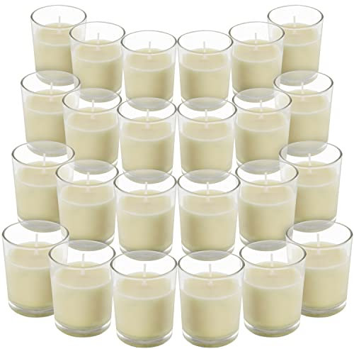 BELLE VOUS 24 Stück Votivkerze, nicht parfümiert, mit Kerzenhalter aus transparentem Glas - 12 Stunden Brenndauer – Tischkerze mit Topf – ideal für Hochzeiten, Spas, Aromatherapie und Dekoration