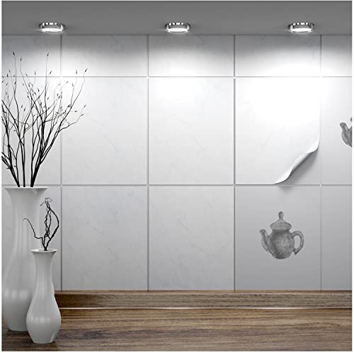 FoLIESEN – Pegatinas para azulejos de 20 x 25 cm | Película autoadhesiva para azulejos de baño y cocina | Retirable sin residuos | azulejos adhesivos | 30 piezas,. Decoración de mármol blanco