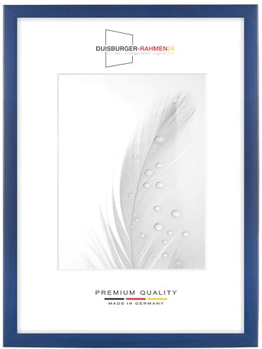 DR24 Marco de fotos DIN A3, color azul oscuro, marco de madera MDF 35 mm, cristal sintético antirreflectante, pared trasera estable, pasadores