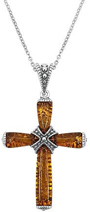 Kiara Jewellery Collier avec pendentif en forme de croix en argent sterling 925 oxydé et ambre marron sur chaîne en argent sterling de 45,7 cm., Argent sterling, Ambre