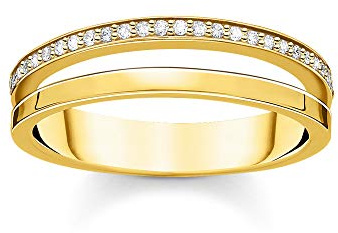 THOMAS SABO Ring doppelreihig weiße Steine gold 750 Gelbgold Vergoldung, 925 Sterlingsilber
