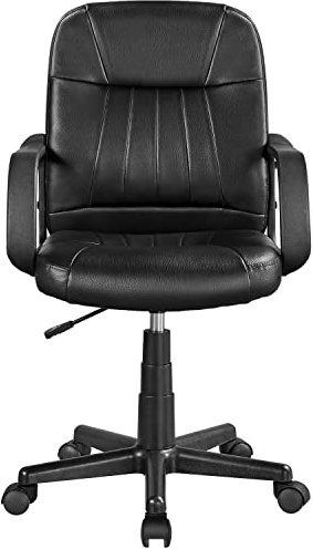 Yaheetech Bürostuhl,ergonomischer Schreibtischstuhl mit Armlehne, Drehstuhl mit Rollen, Verstellbarer Computerstuhl, aus Kunstleder Schwarz