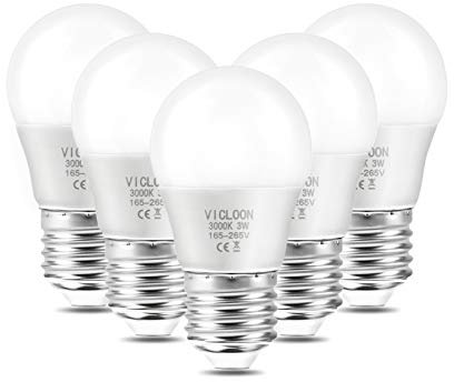 Vicloon Ampoule LED E27,5Pack G45 E27 LED Ampoule,3W Équivalent Ampoule Incandescente 25W,LED E27 Base Blanc Chaud 3000K,165-265V 3W,280LM,Angle de Diffusion 180°,Non Dimmable