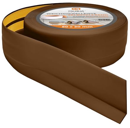Quest Weichsockelleiste Selbstklebend - 50 mm x 20 mm - Sockelleiste PVC, Flexible Abschlussleiste, Knickleiste für Küche, Badezimmer, Wand, Boden - Dekorativ, UV-Beständig - 25 Meter, Braun