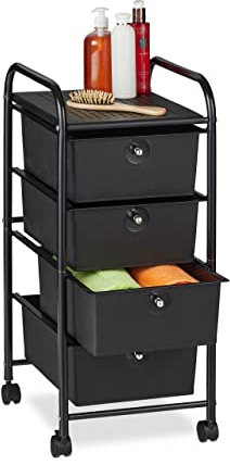 Relaxdays Badrollwagen, 4 Schubladen, Metall & Kunststoff, Rollcontainer Bad, Kosmetik, HBT: 74 x 33 x 39 cm, schwarz