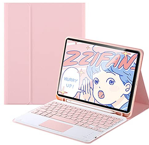 QYiD Funda con Teclado Trackpad para iPad 10.2 2020/2019,iPad Air 3 2019/iPad Pro 10.5 2017, Teclado Bluetooth Inalámbrico Desmontable, Funda Protectora para iPad 7ª/8ª Generación, Rosa