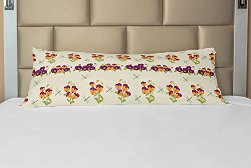 ABAKUHAUS Libelle Körper Kissenbezug mit Reißverschluss, Bunte Stiefmütterchen Blumen, Deko-Akzent Langer Kissenbezug, 53 x 137 cm, Eischale Multicolor