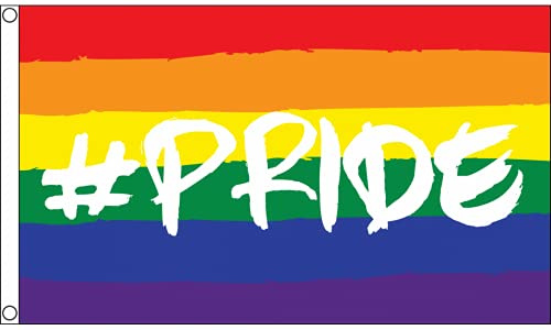 AZ FLAG Bandera LGBT Arcoiris Hastag Pride 90x60 cm Poliéster 100D 2 Ojales | Uso interior y exterior Enseña gay costuras dobles y bordes reforzados con ojales metálicos