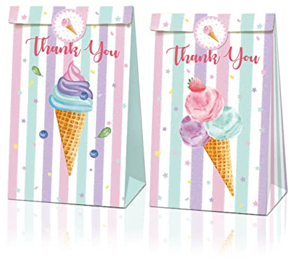 Geburtstags Geschenktüte mit Aufklebern, Eiscreme, bedruckt, Party Verpackung, Leckerli Tüten, Papiertüten für Süßigkeiten, kleine Partytüten