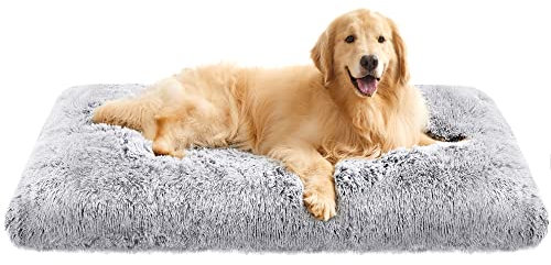 Feandrea Hundebett, Hundekissen, Flauschige Hundematte, Langer Plüsch, 122 x 74 cm, weiche Polsterung, waschbar, multifunktional, Ombré-Grau PGW204G01
