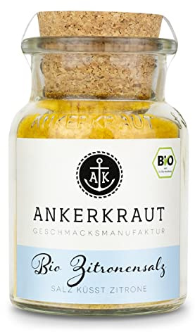 Ankerkraut BIO Zitronensalz, fruchtig-frisches Salz zum Highlighten, 160 g im Korkenglas, Bio-Qualität als Highlight in der Küche, Spaß am Kochen, lecker Geschmack zum Braten und Grillen
