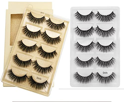 VwyuEgg Falsche Wimpern, 3DArtificial Wimpern 5 Paar 5 Stil Pure Handgemacht mit Natürliche Schwarz mit Unsichtbares Band Wiederverwendbar(Dolls)