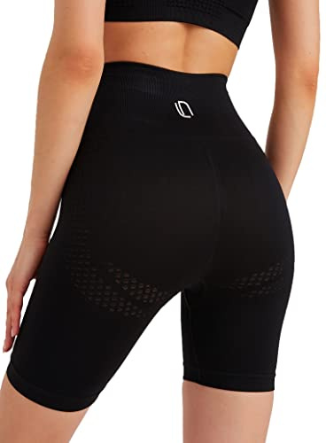 Leif Nelson Pantaloni corti da ciclismo, da donna, leggings booty, a vita alta, per sport, palestra, senza cuciture, opachi, sportivi, yoga, ragazze, fitness, per palestra, allenamento, Nero , Small