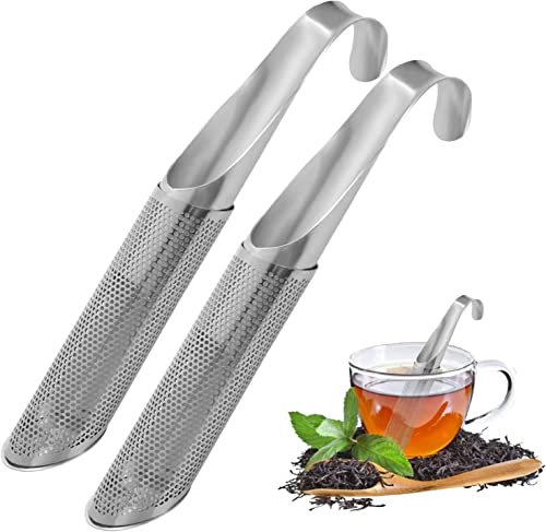 Norhogo 2 Stücks Wiederverwendbares Teezerstäuber aus Edelstahl, feinmaschig Teestab losen Tee Filter mit Hängendem Hakengriff Teefilter für losen, Kräutern oder Spice Teefilter