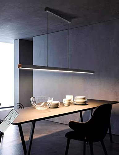 WJYCYN schwarz LED Hängelampe Moderne Dimmbare mit Fernbedienung Linear Design Esstisch-Hängeleuchten & pendelleuchten Höhenverstellbar Kücheninsel Für Esszimmer Büro Flur Licht L150cm 60W