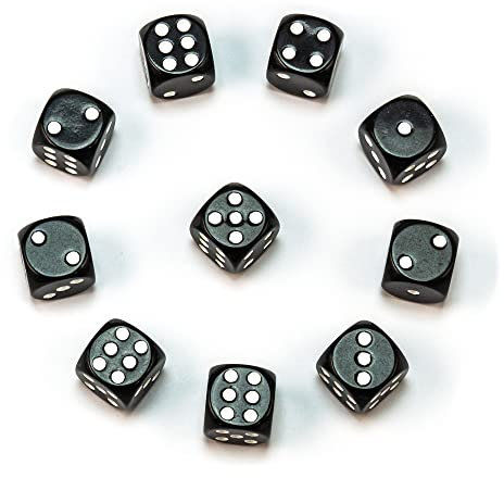 Hochqualitative 16 mm Würfel von Waldfelsen® in 15 Farben Augenwürfel Spielwürfel Set (10 Stück, Schwarz)