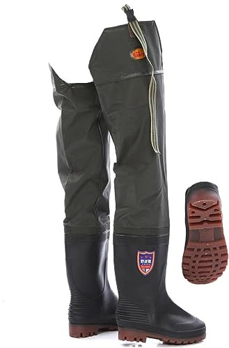Watstiefel wasserdichte PVC-Angelstiefel, 80 cm hohe, hüfthohe Watstiefel, mit Verstellbarer Schnalle und verschleißfester Oxford-Sohle (Color : Green, Size : 47 EU)
